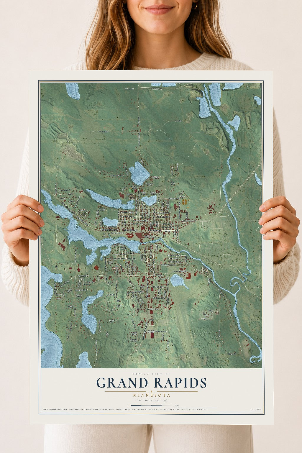 Map of Grand Rapids, Minnesota, 18 x 24 inch unframed archival matte print