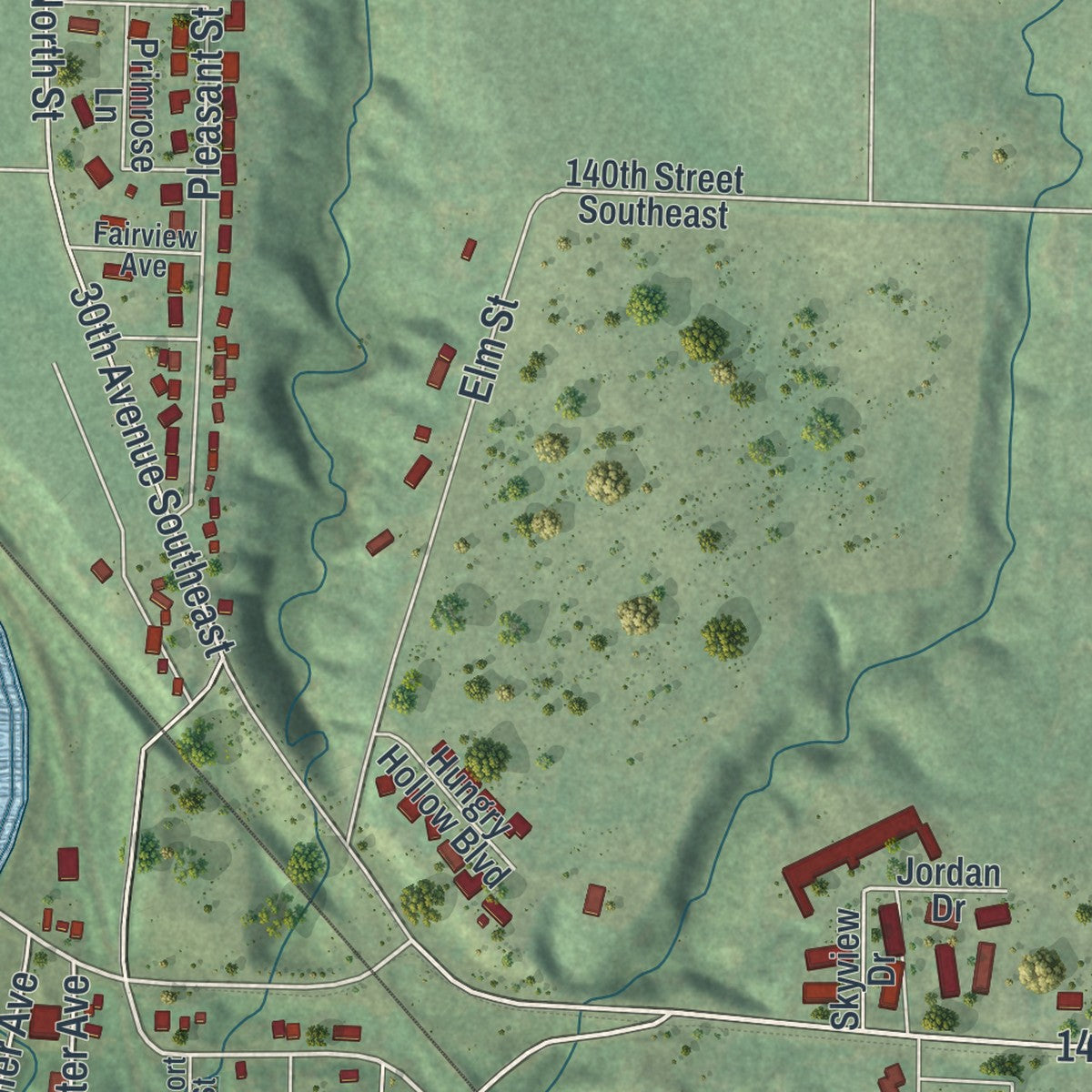 Second close-up of the map of Granite Falls, Minnesota print showing more streets and buildings
