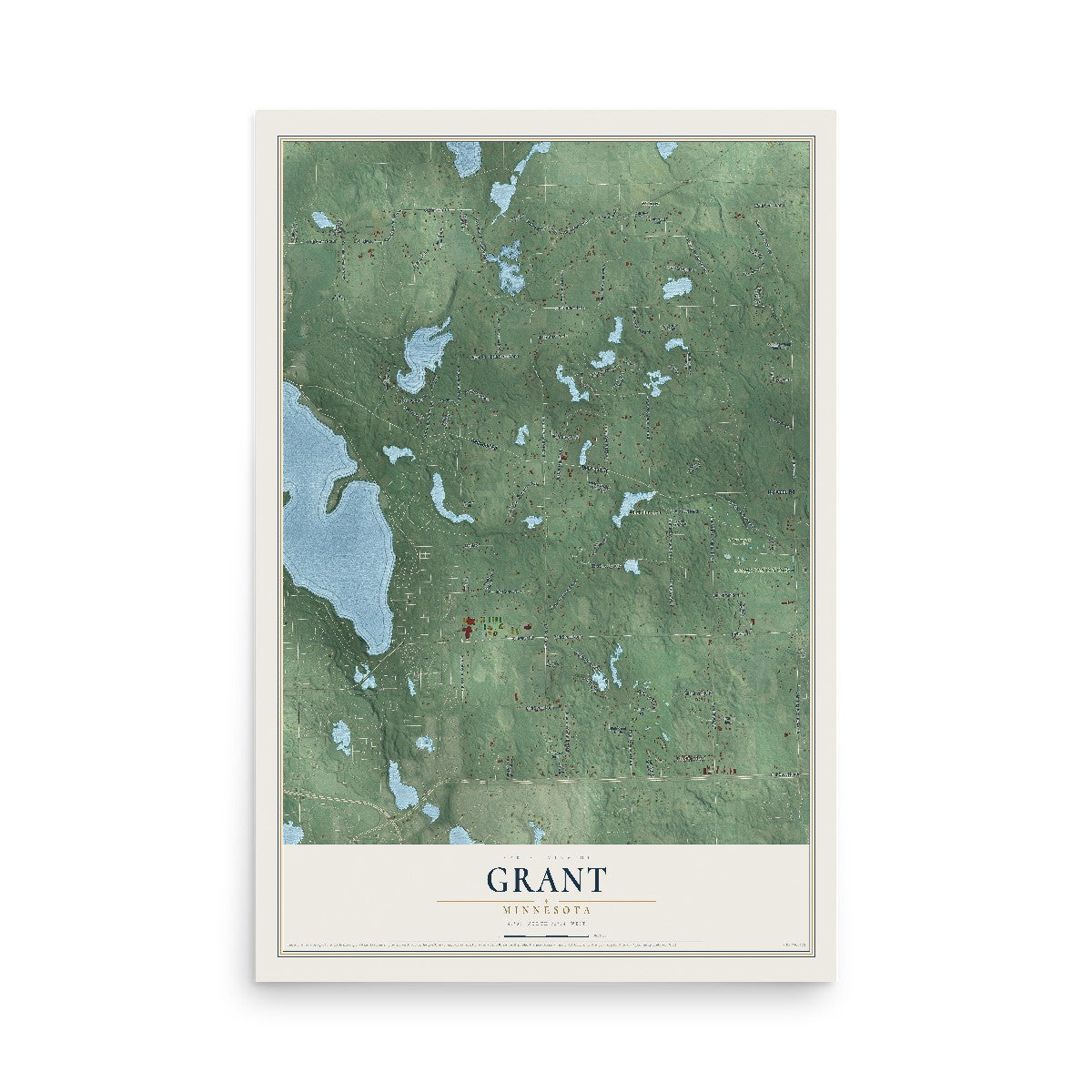 Map of Grant, Minnesota, 12 x 18 inch unframed archival matte print