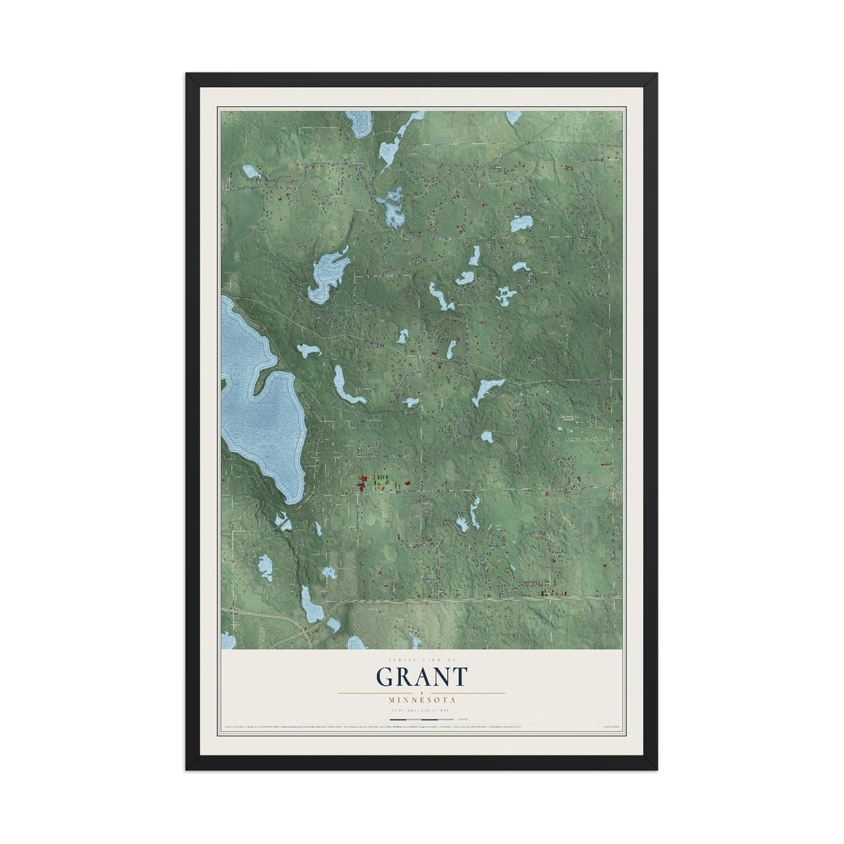 Map of Grant, Minnesota, 12 x 18 inch print in a black wood frame