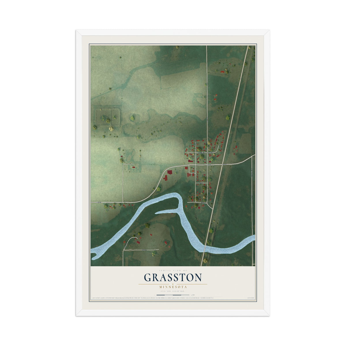 Map of Grasston, Minnesota, 12 x 18 inch print in a white wood frame