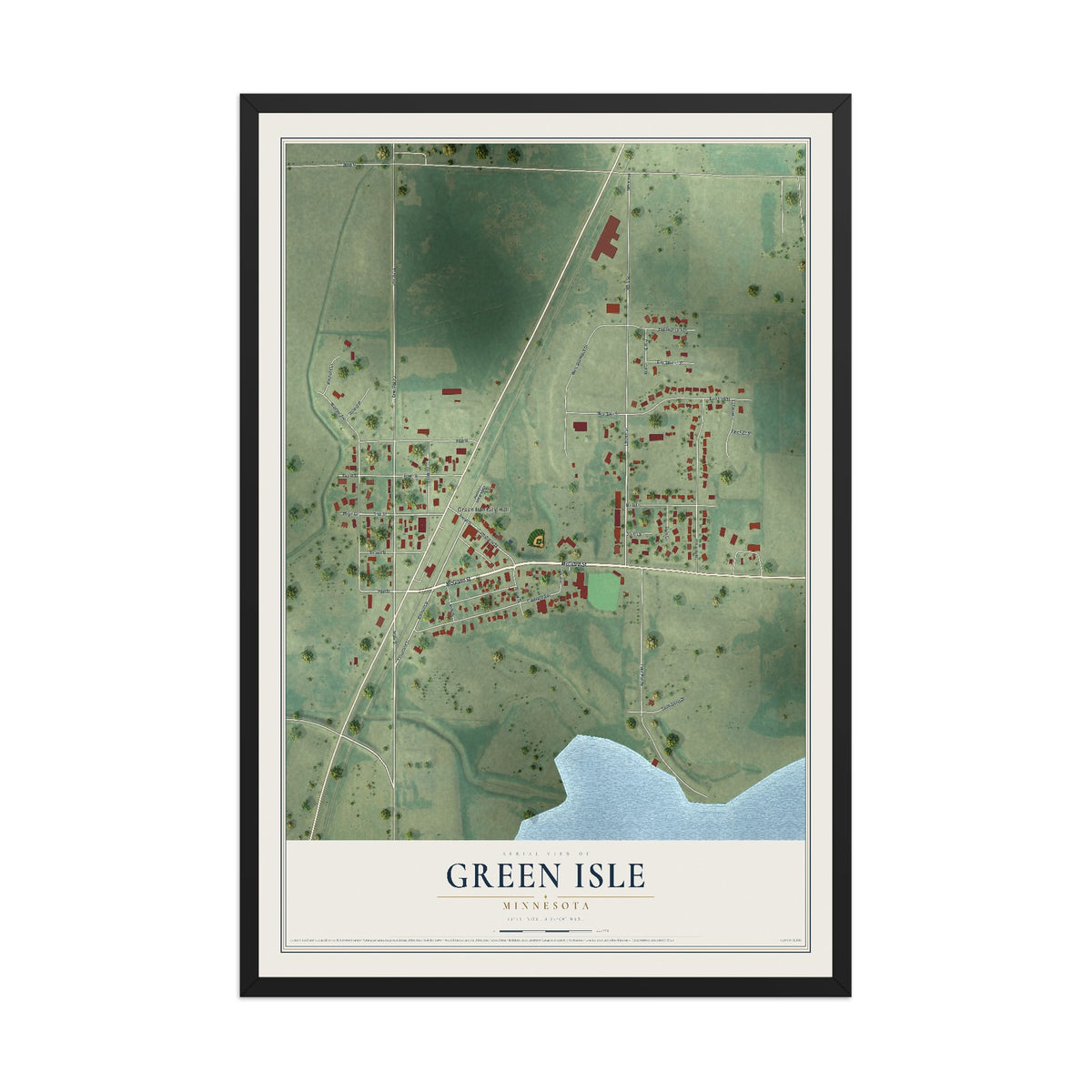 Map of Green Isle, Minnesota, 12 x 18 inch print in a black wood frame