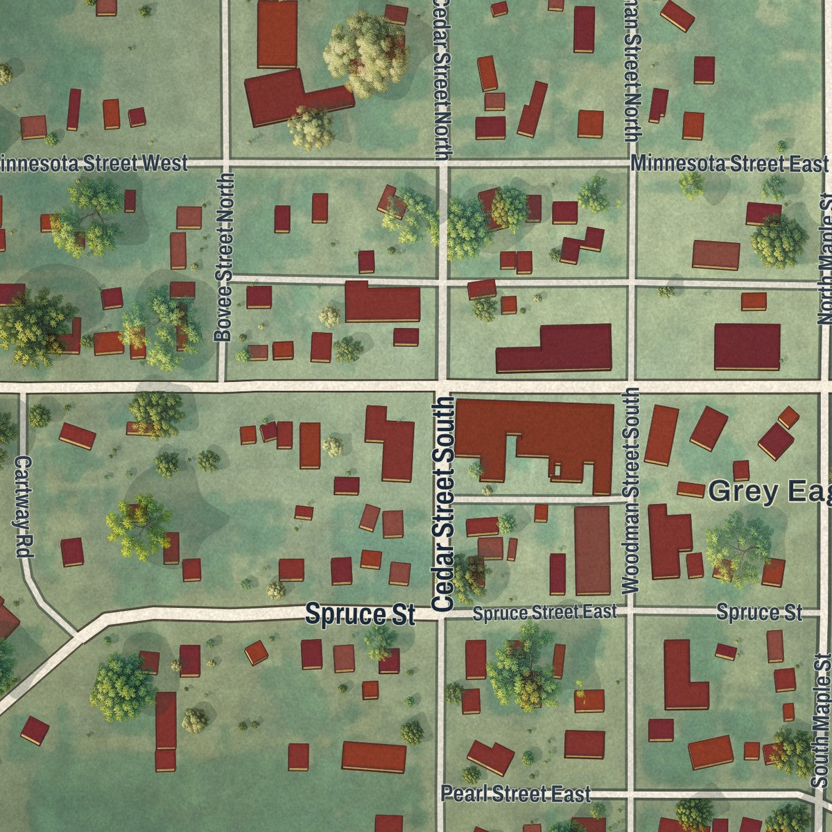 Close-up of the map of Grey Eagle, Minnesota print showing street and building detail