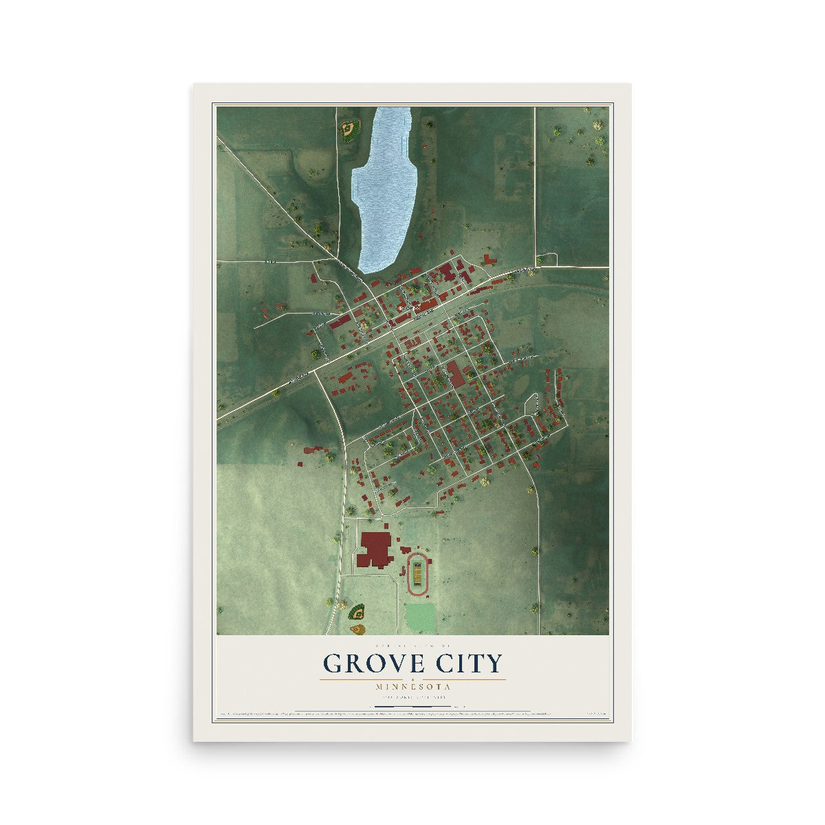 Map of Grove City, Minnesota, 12 x 18 inch unframed archival matte print