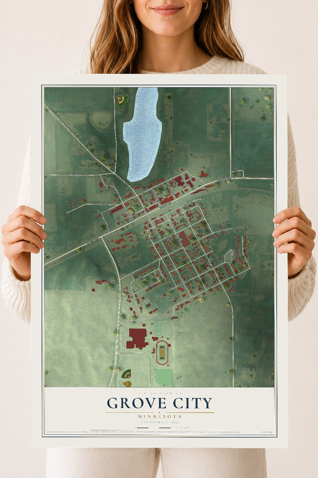 Map of Grove City, Minnesota, 18 x 24 inch unframed archival matte print