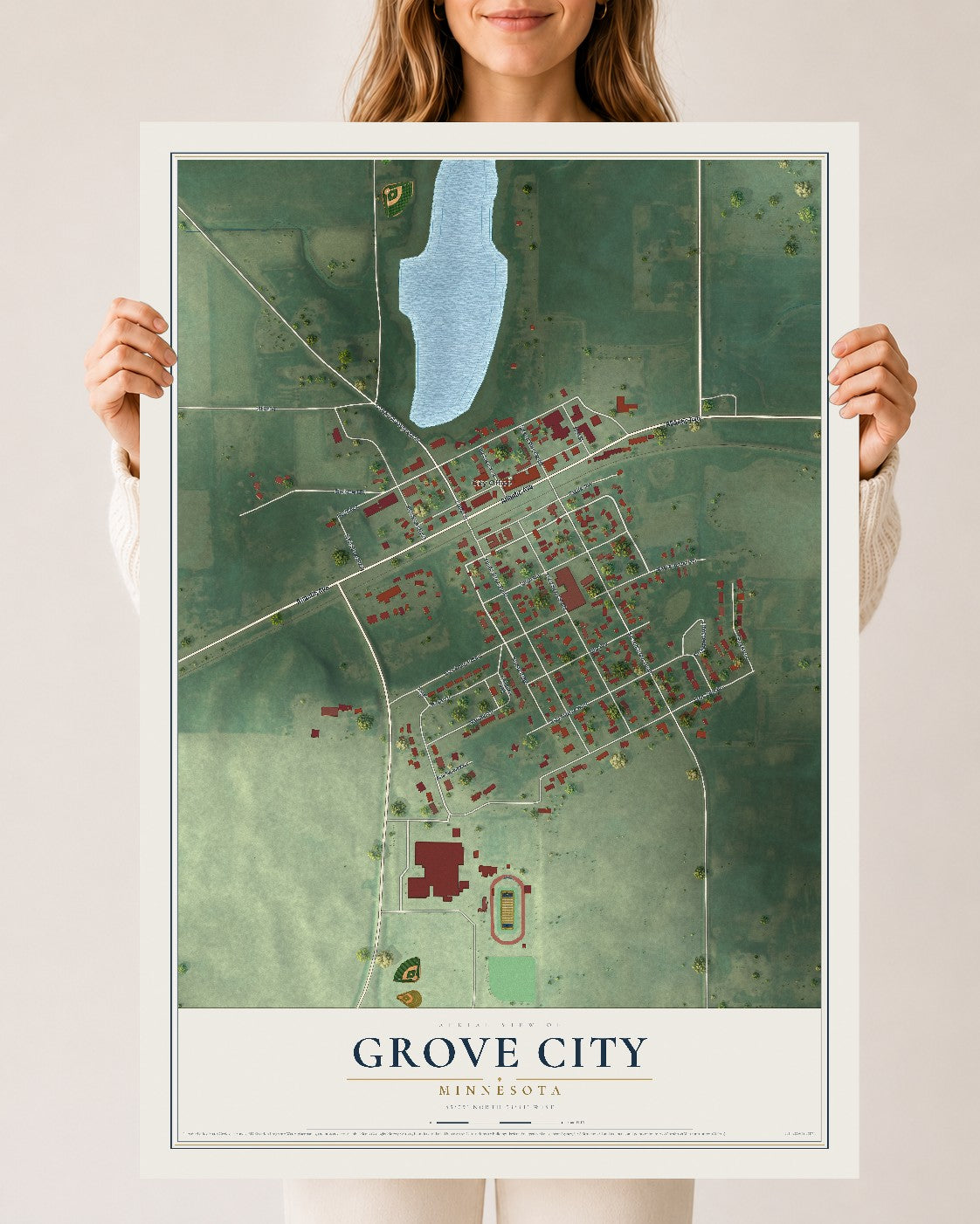 Map of Grove City, Minnesota, 24 x 36 inch unframed archival matte print