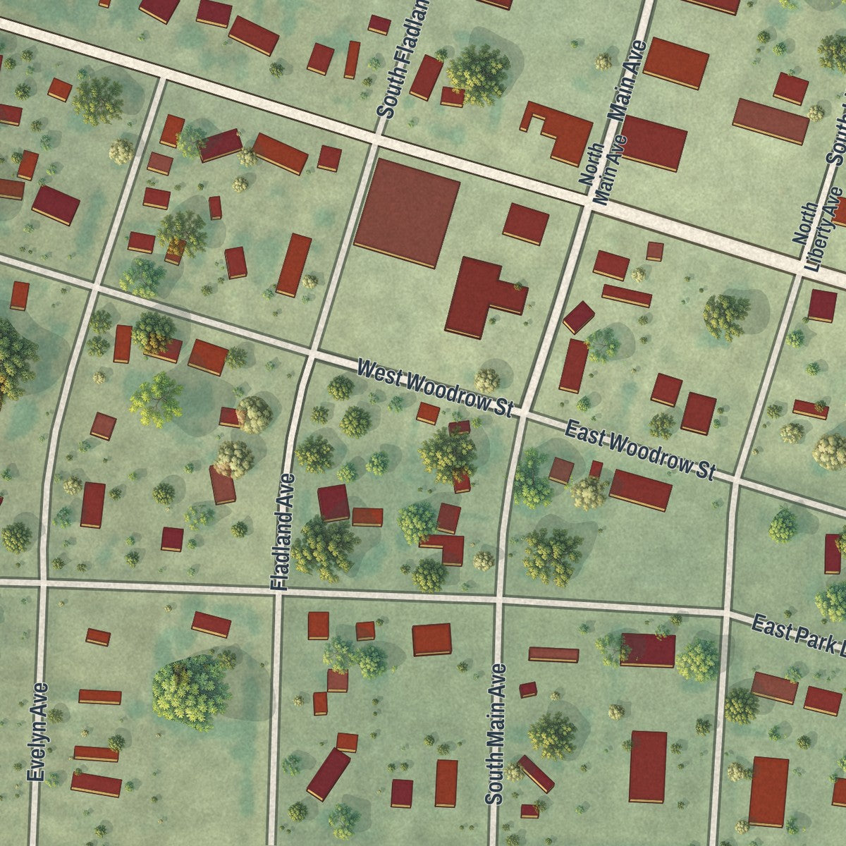 Close-up of the map of Grygla, Minnesota print showing street and building detail