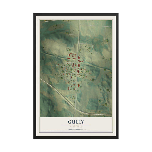Map of Gully, Minnesota, 12 x 18 inch print in a black wood frame