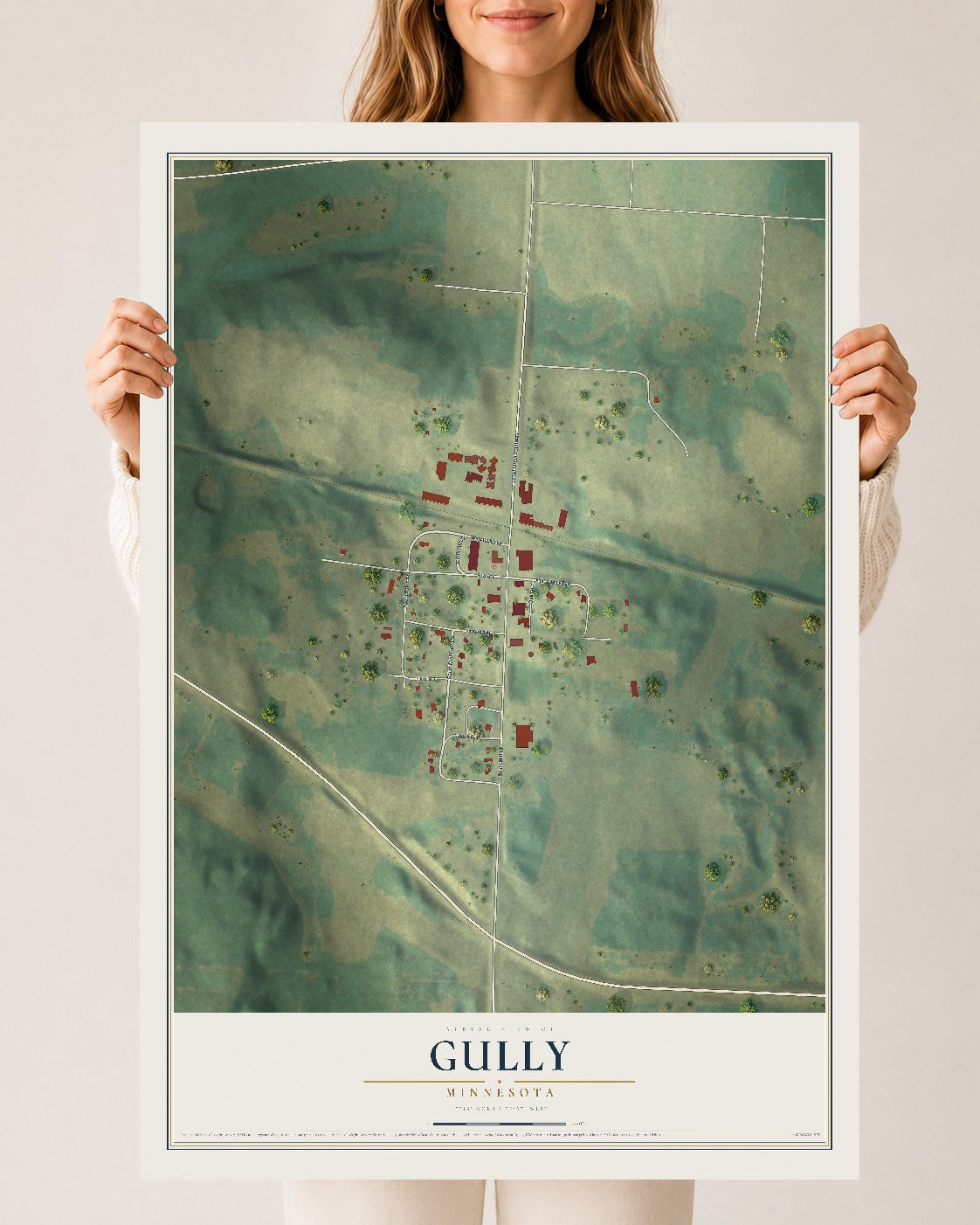 Map of Gully, Minnesota, 24 x 36 inch unframed archival matte print