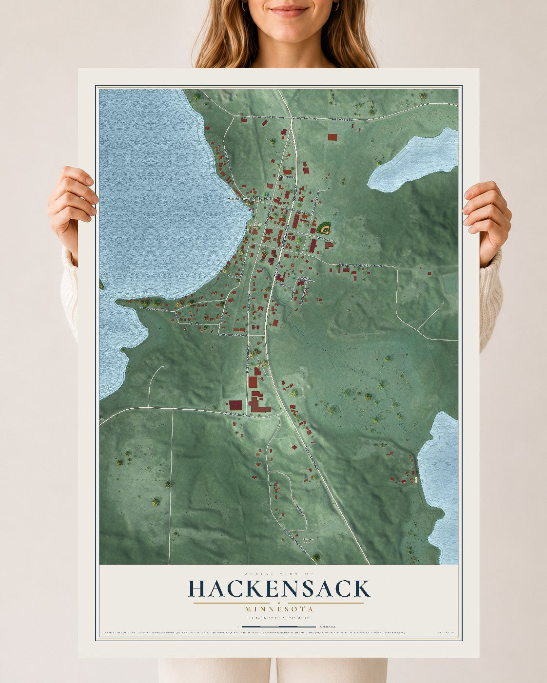 Map of Hackensack, Minnesota, 24 x 36 inch unframed archival matte print