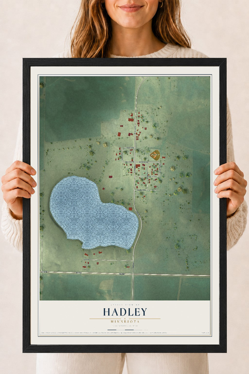 Map of Hadley, Minnesota, 18 x 24 inch print in a black wood frame