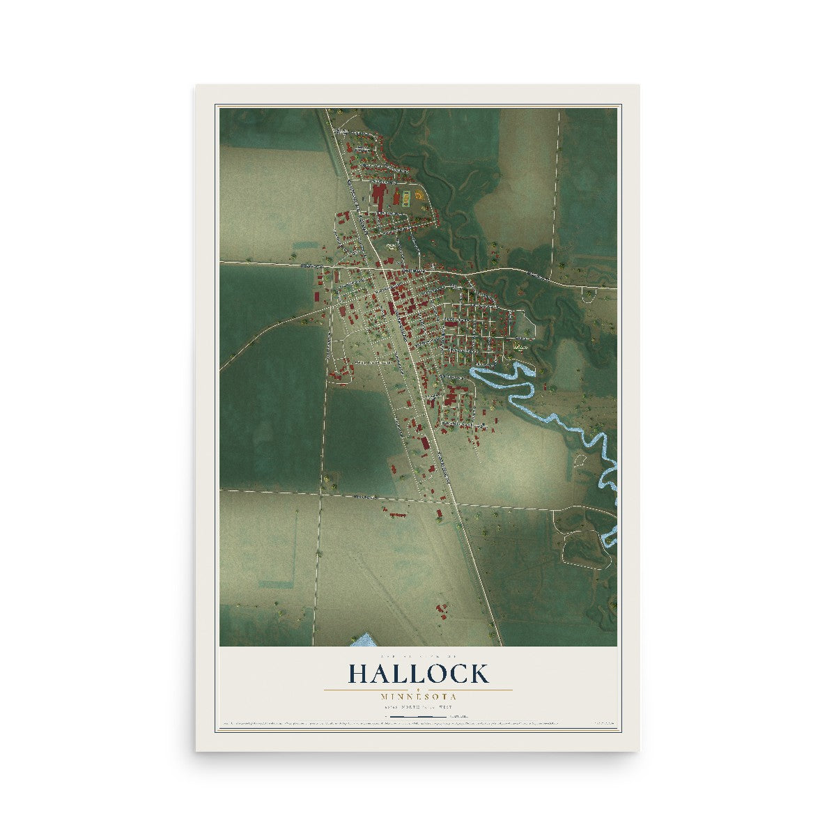 Map of Hallock, Minnesota, 12 x 18 inch unframed archival matte print