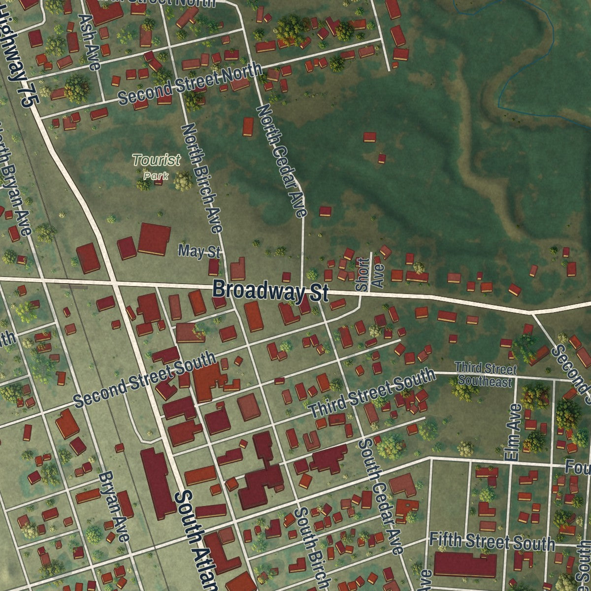 Close-up of the map of Hallock, Minnesota print showing street and building detail