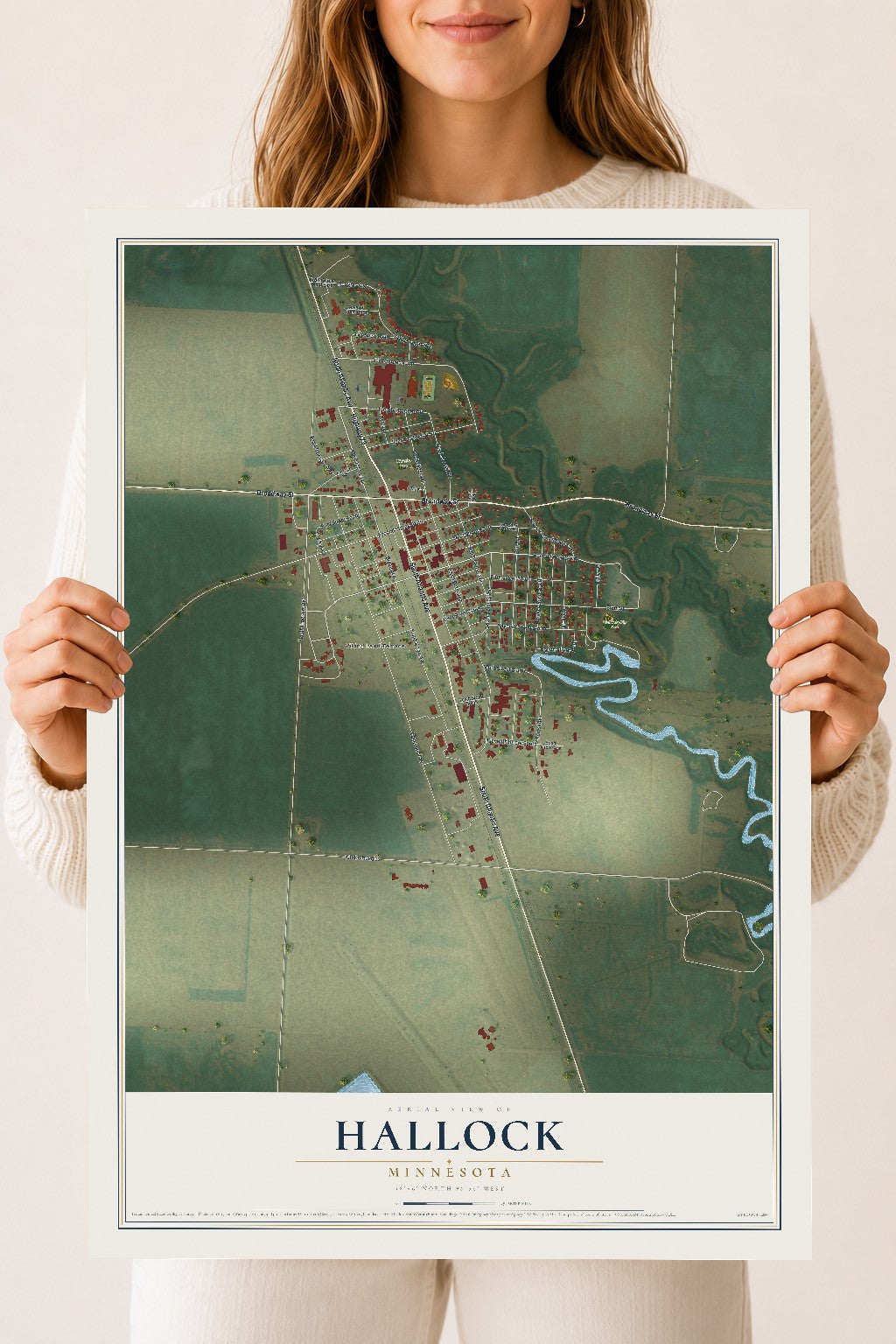 Map of Hallock, Minnesota, 18 x 24 inch unframed archival matte print