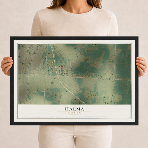 Map of Halma, Minnesota, 12 x 18 inch print in a black wood frame