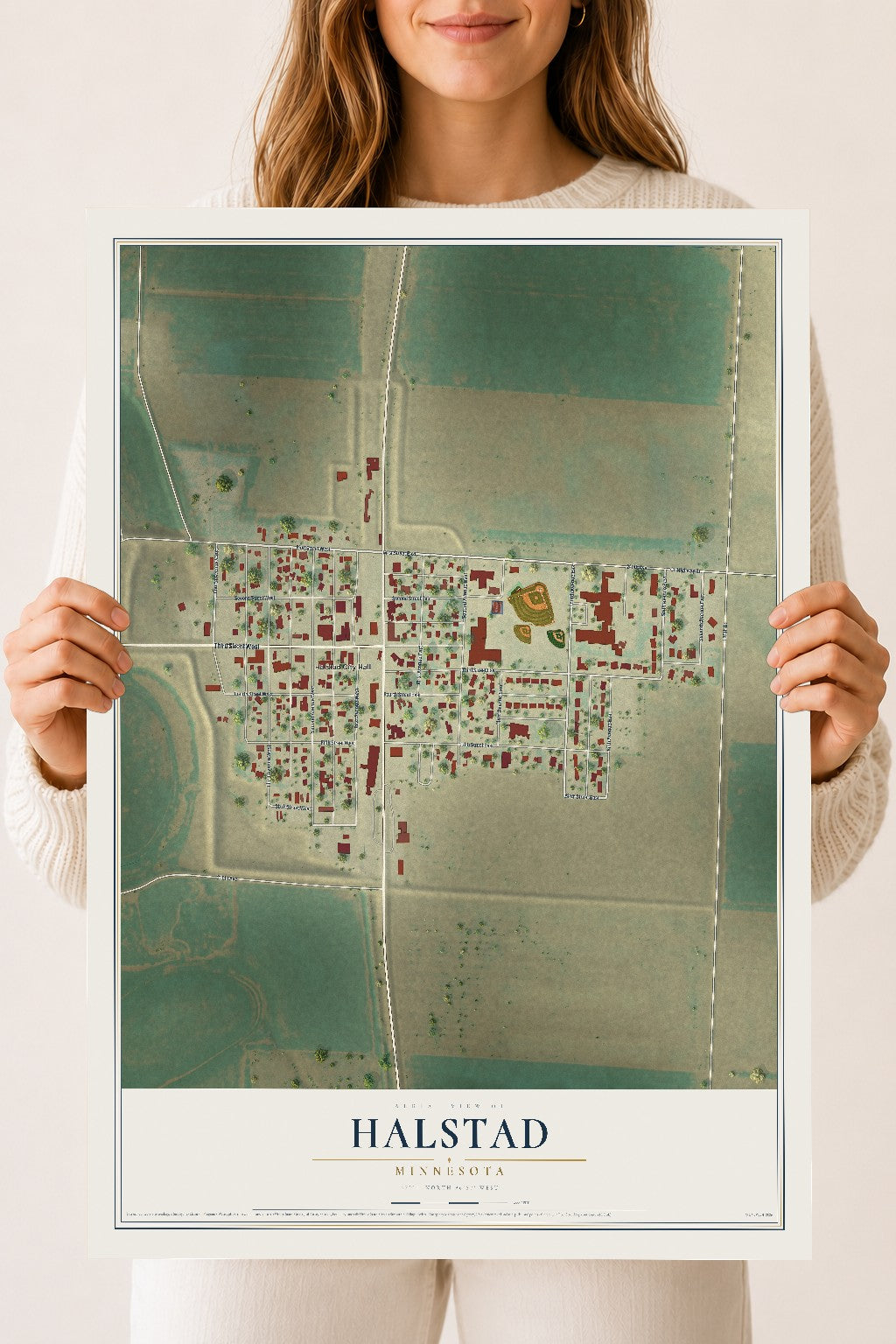 Map of Halstad, Minnesota, 18 x 24 inch unframed archival matte print