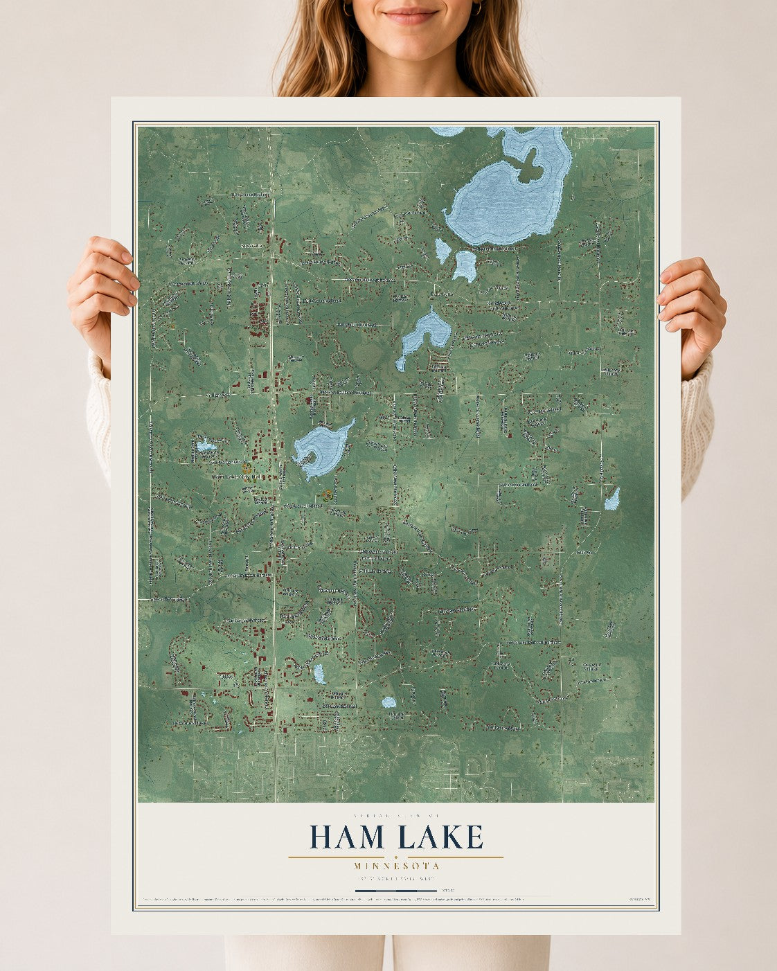 Map of Ham Lake, Minnesota, 24 x 36 inch unframed archival matte print