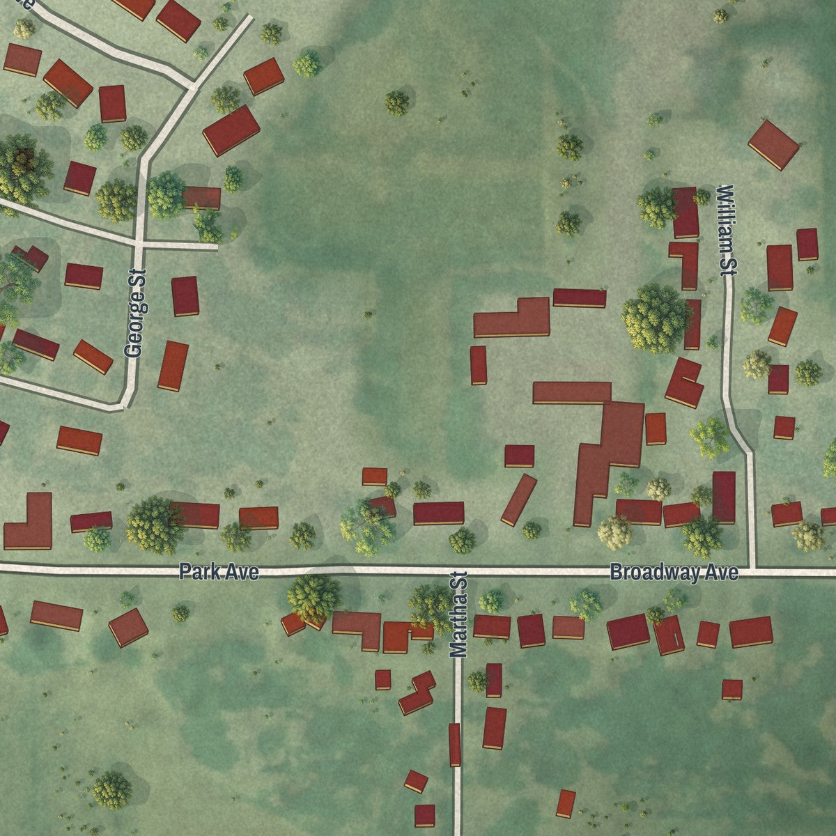 Second close-up of the map of Hamburg, Minnesota print showing more streets and buildings