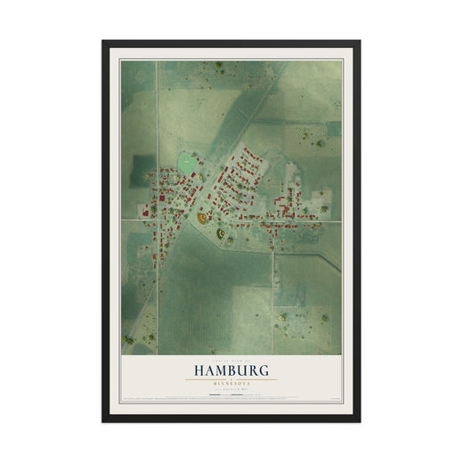 Map of Hamburg, Minnesota, 12 x 18 inch print in a black wood frame