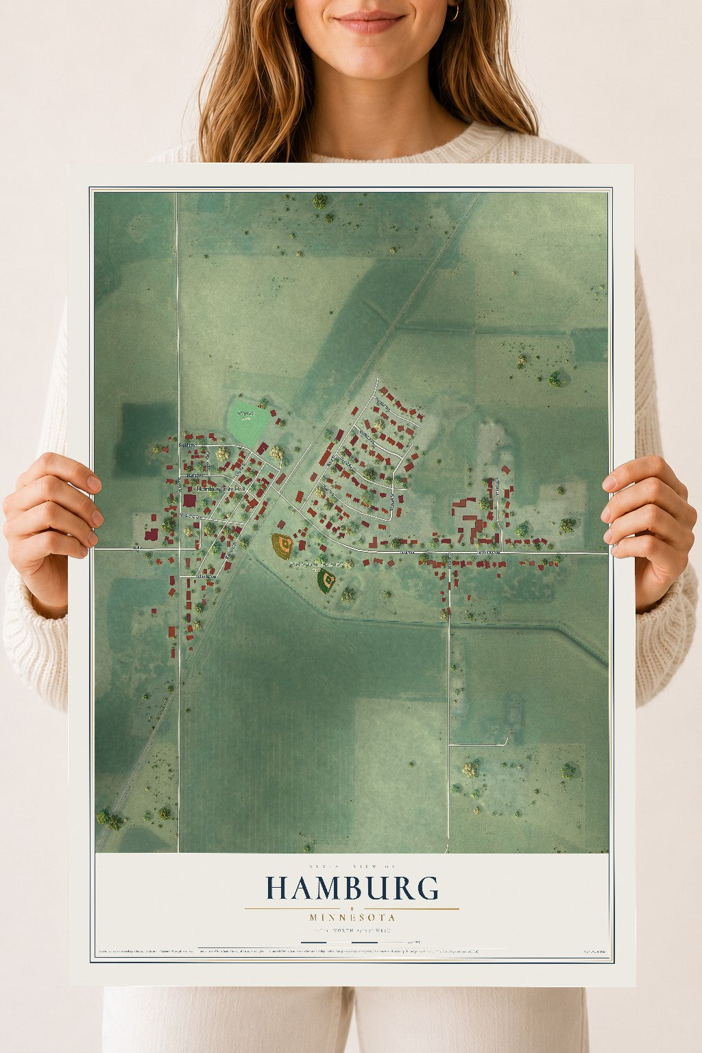 Map of Hamburg, Minnesota, 18 x 24 inch unframed archival matte print
