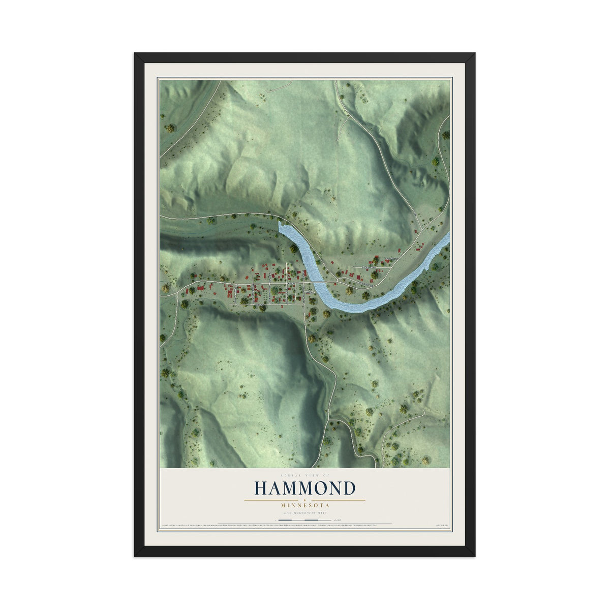 Map of Hammond, Minnesota, 12 x 18 inch print in a black wood frame