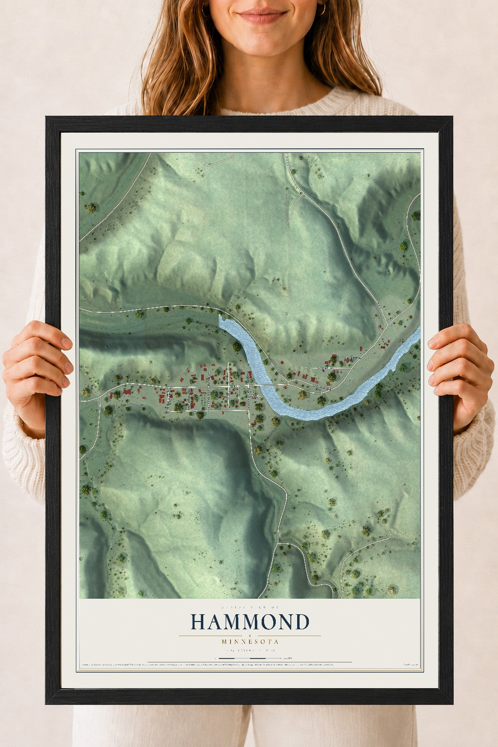 Map of Hammond, Minnesota, 18 x 24 inch print in a black wood frame