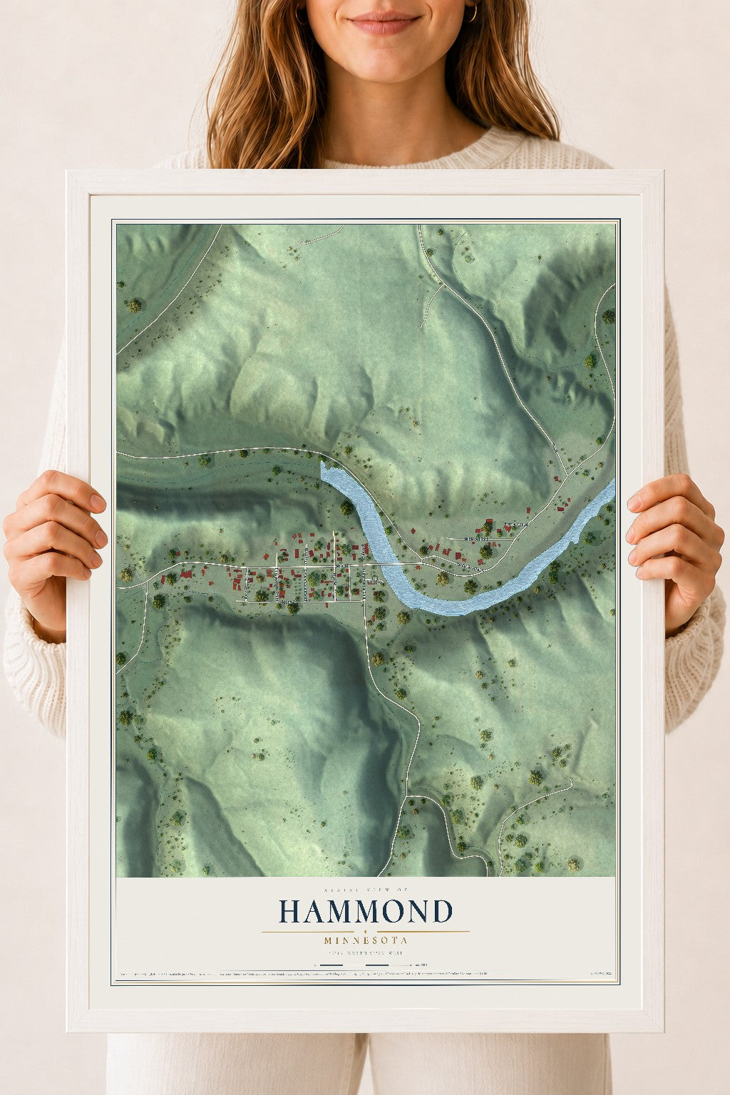 Map of Hammond, Minnesota, 18 x 24 inch print in a white wood frame