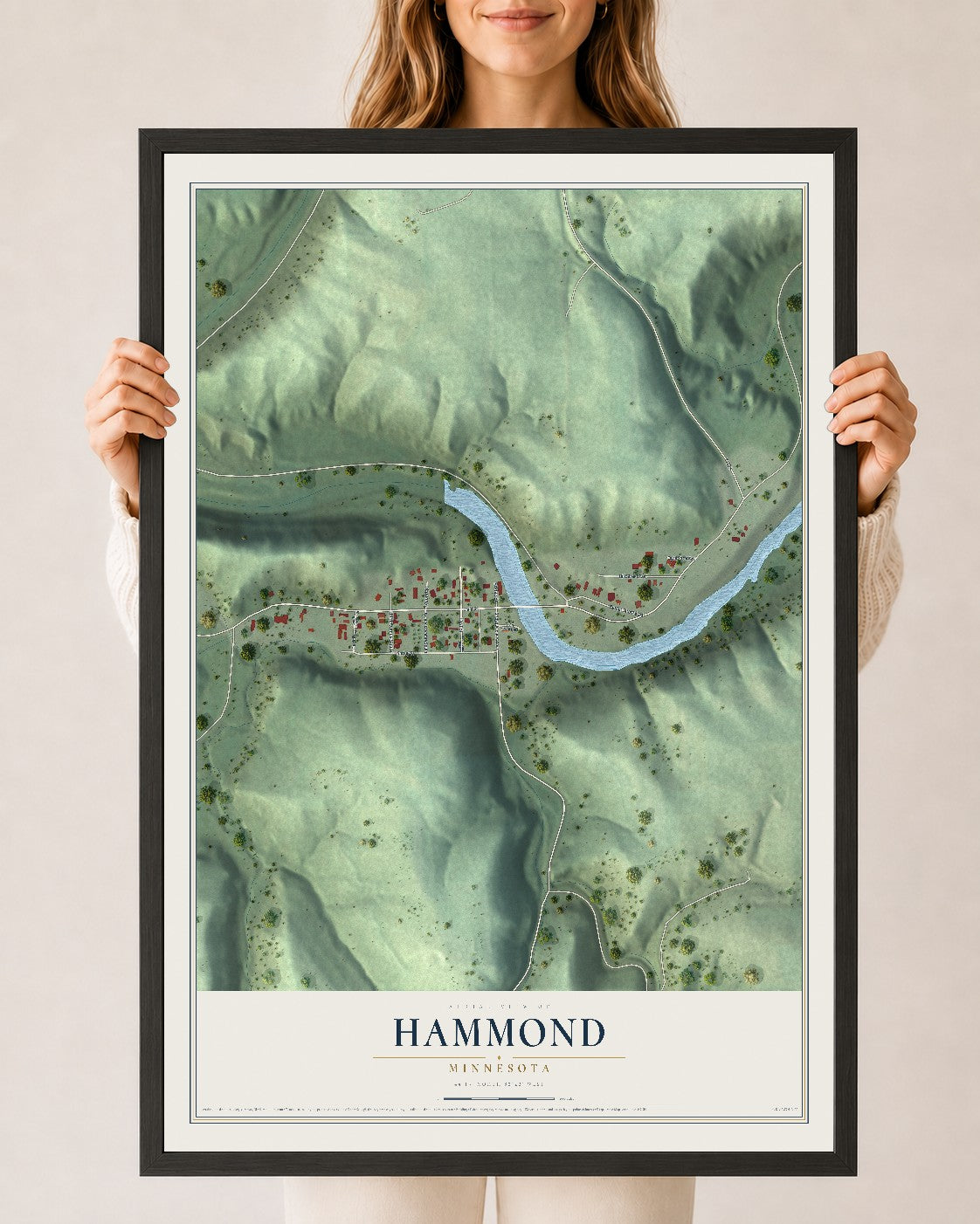 Map of Hammond, Minnesota, 24 x 36 inch print in a black wood frame