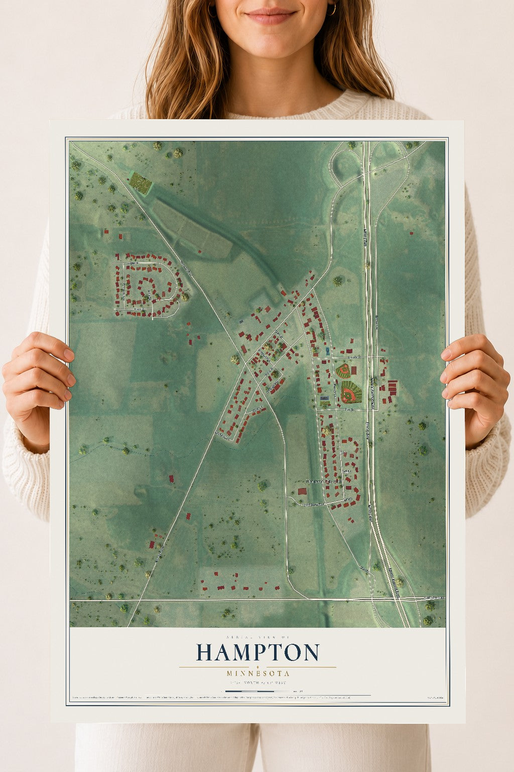 Map of Hampton, Minnesota, 18 x 24 inch unframed archival matte print