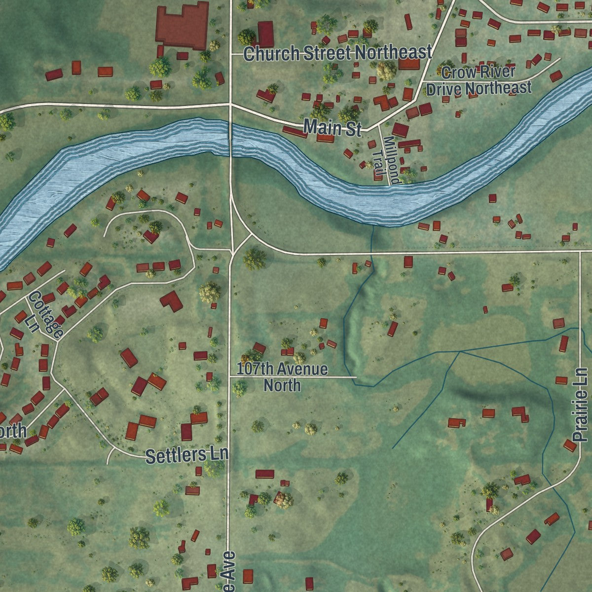 Close-up of the map of Hanover, Minnesota print showing street and building detail