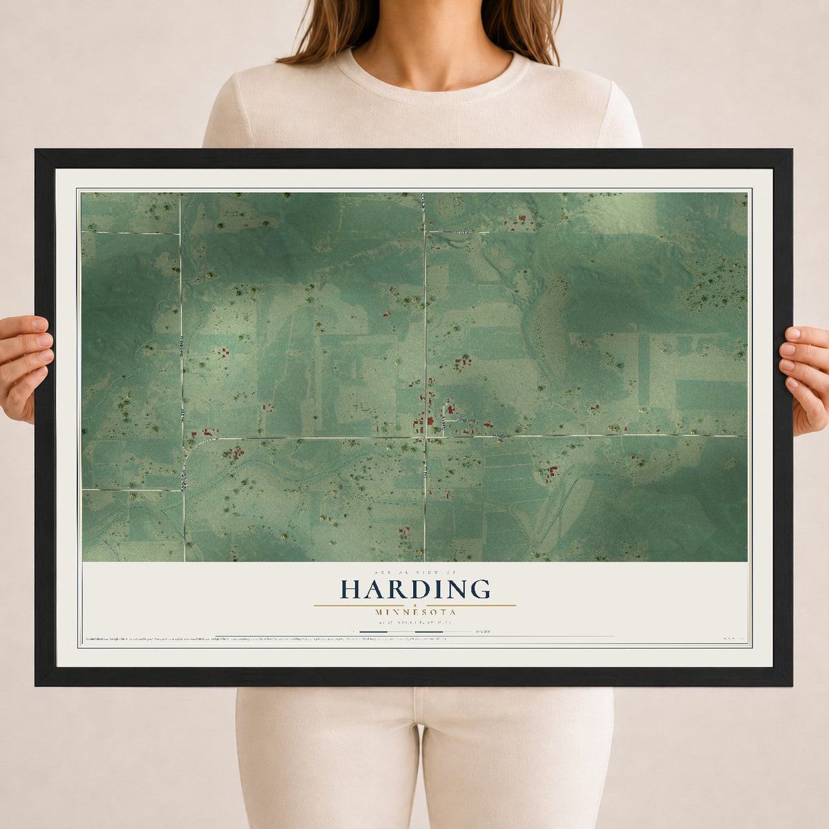 Map of Harding, Minnesota, 18 x 24 inch print in a black wood frame