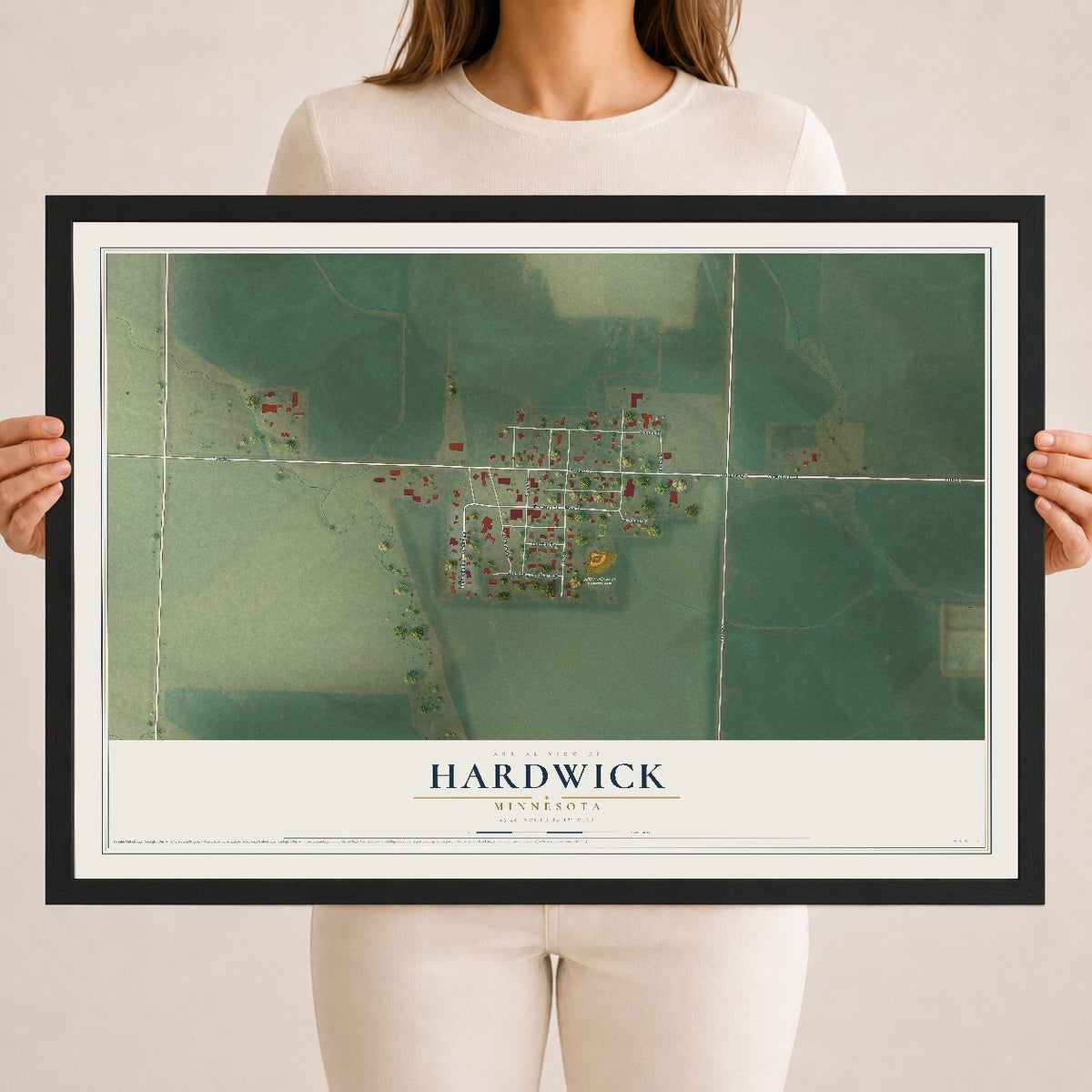 Map of Hardwick, Minnesota, 18 x 24 inch print in a black wood frame