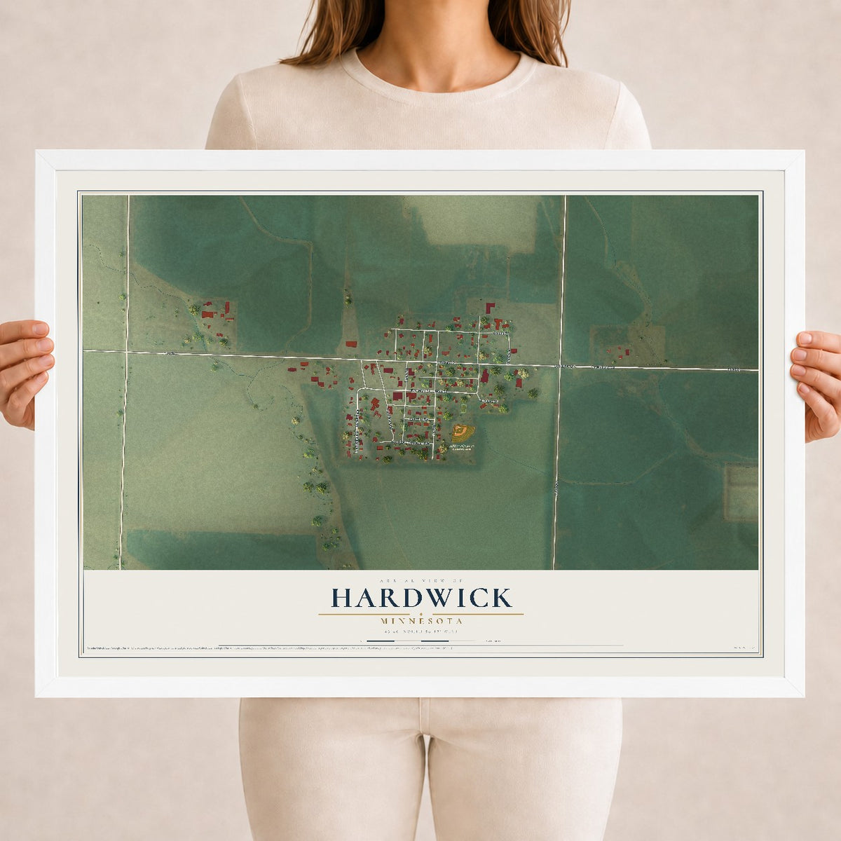 Map of Hardwick, Minnesota, 18 x 24 inch print in a white wood frame