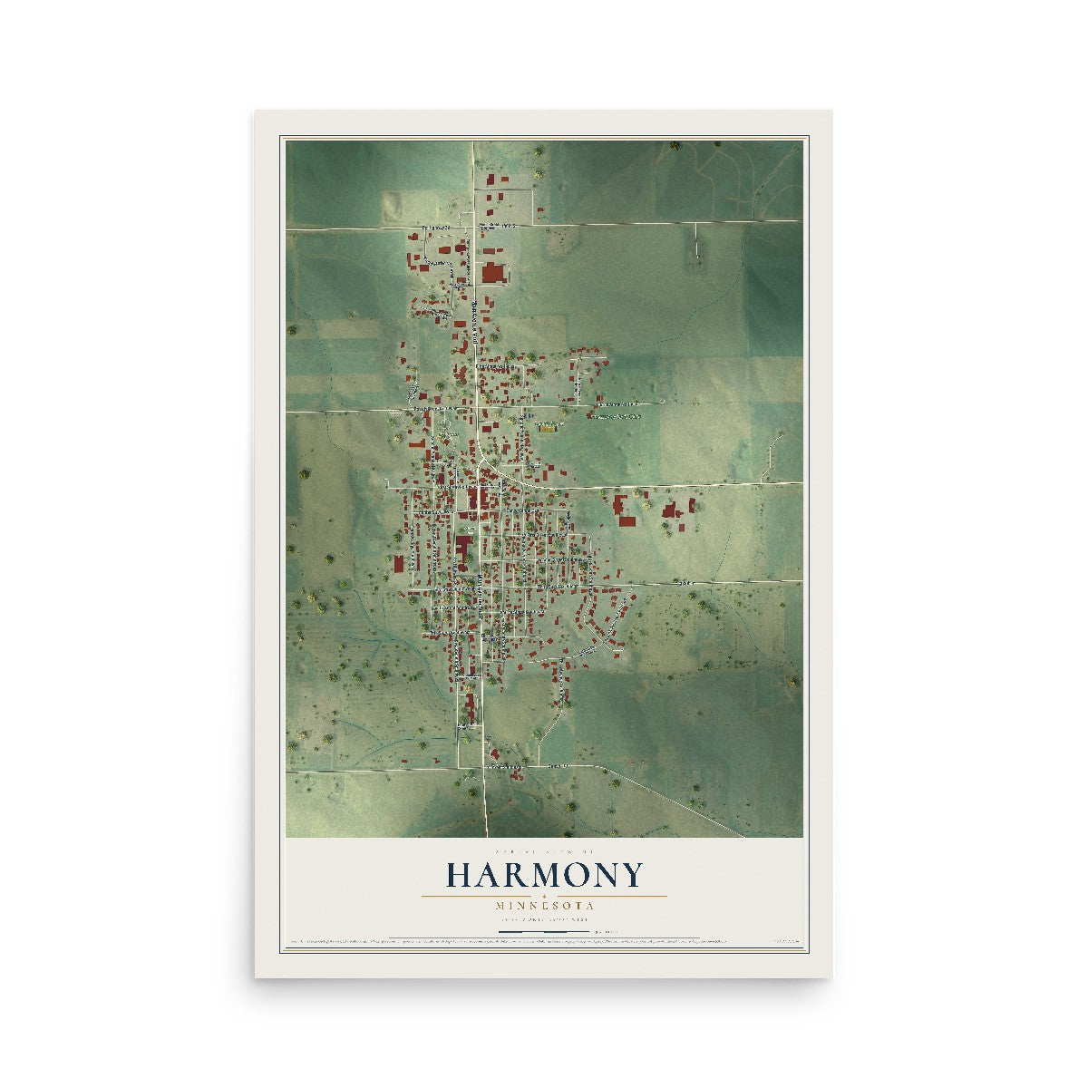 Map of Harmony, Minnesota, 12 x 18 inch unframed archival matte print