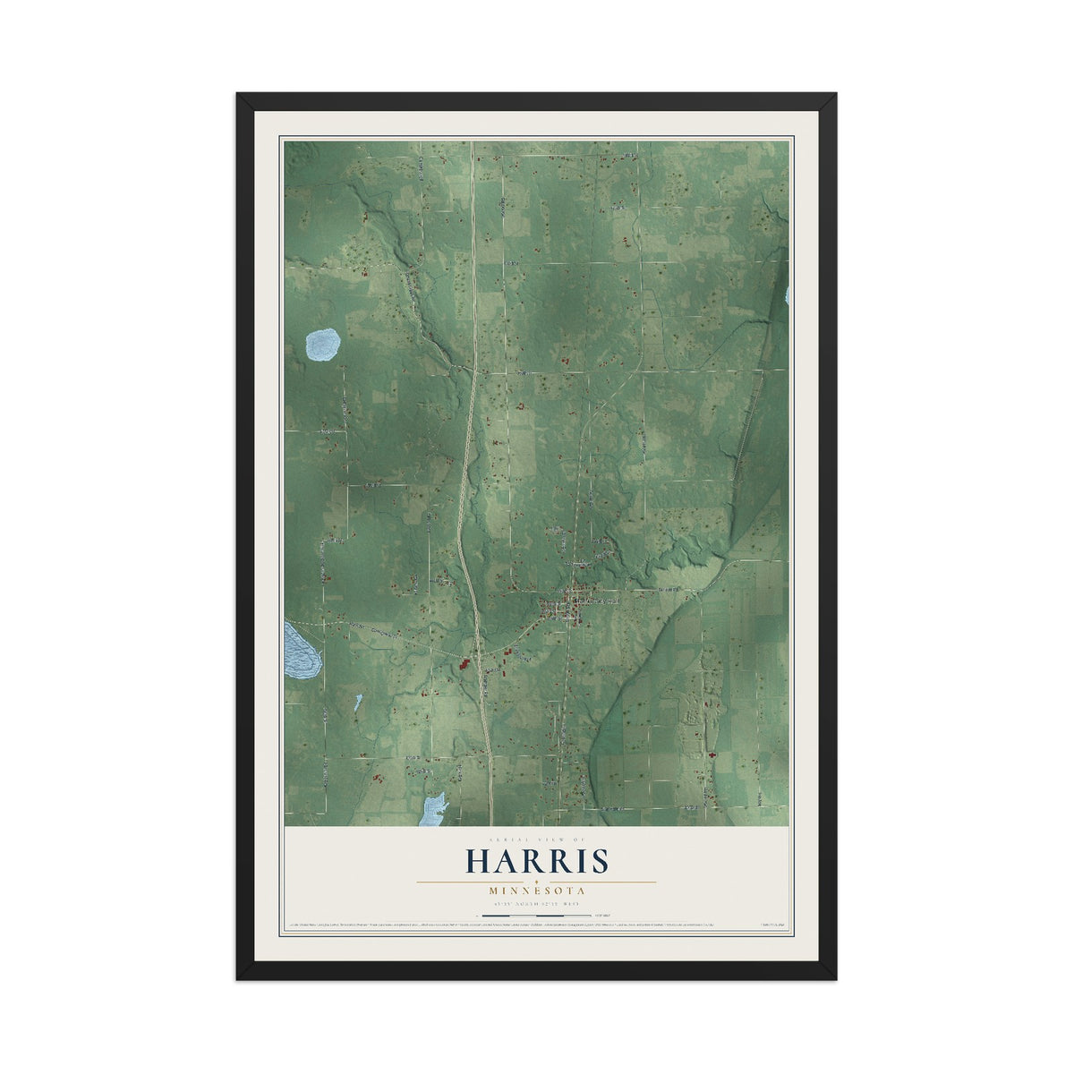 Map of Harris, Minnesota, 12 x 18 inch print in a black wood frame