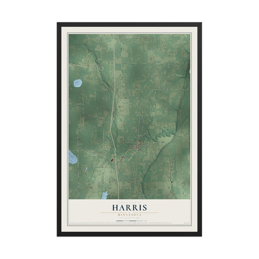 Map of Harris, Minnesota, 12 x 18 inch print in a black wood frame