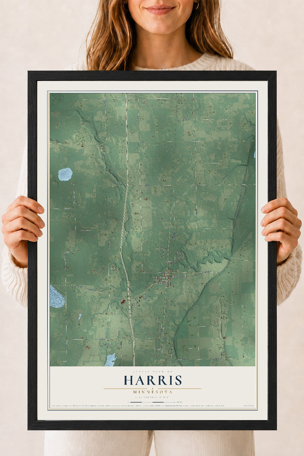 Map of Harris, Minnesota, 18 x 24 inch print in a black wood frame