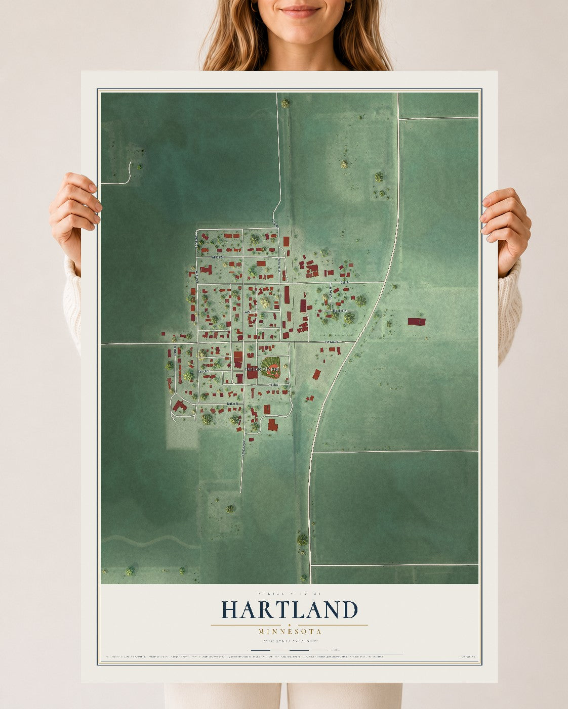 Map of Hartland, Minnesota, 24 x 36 inch unframed archival matte print