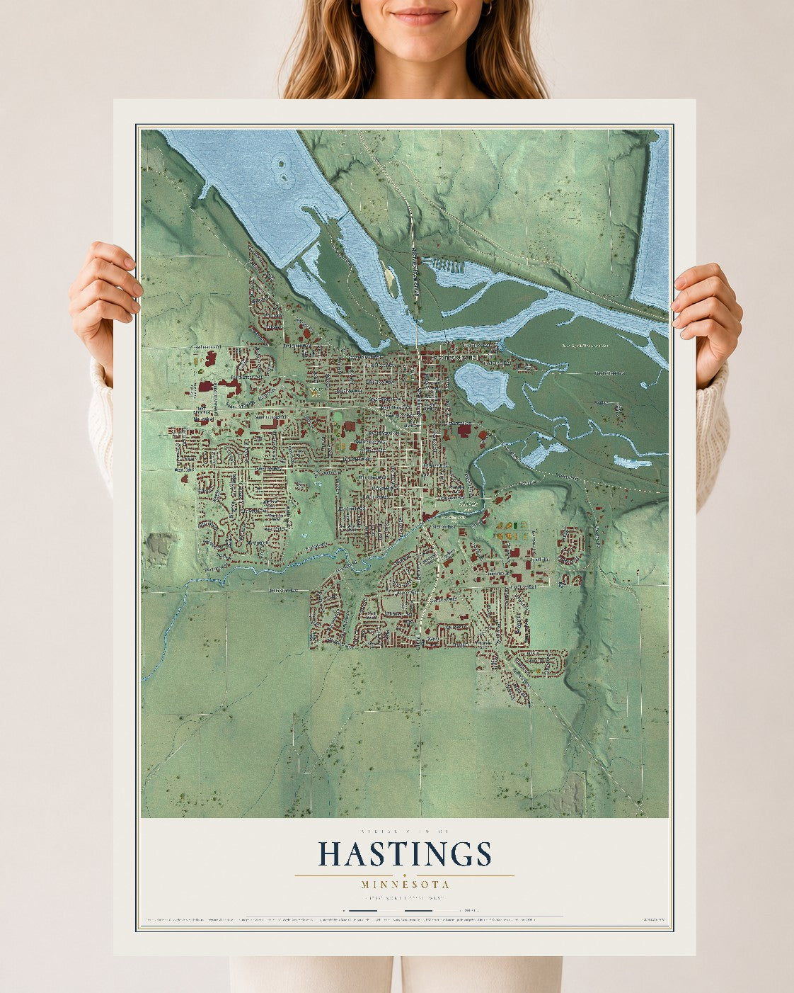 Map of Hastings, Minnesota, 24 x 36 inch unframed archival matte print