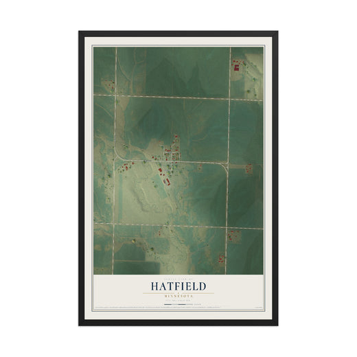 Map of Hatfield, Minnesota, 12 x 18 inch print in a black wood frame