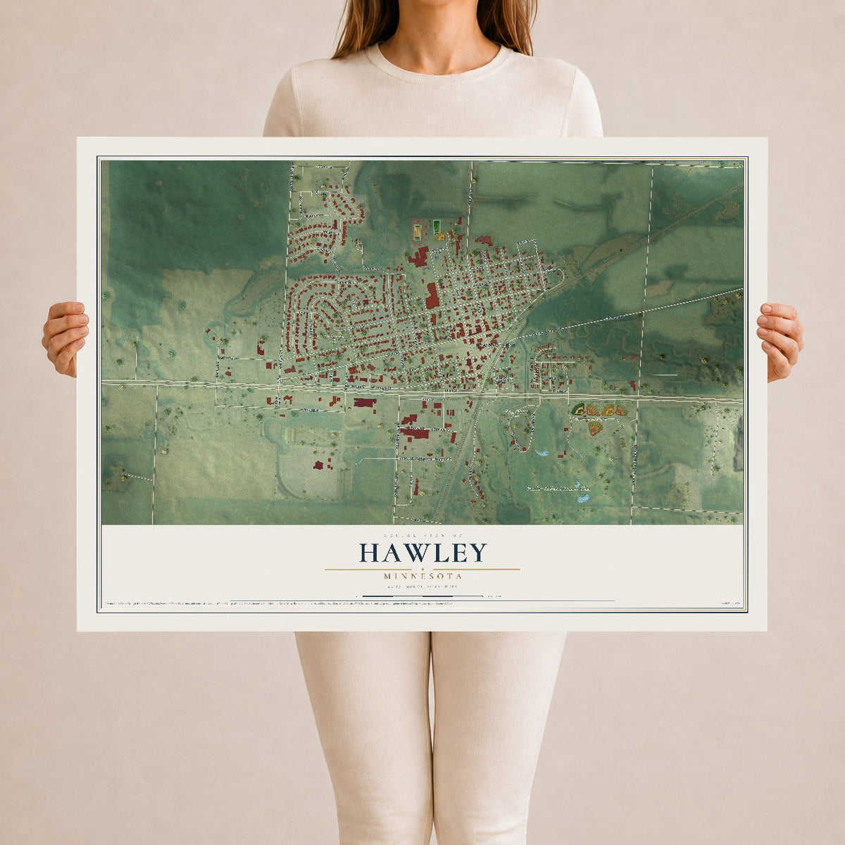 Map of Hawley, Minnesota, 24 x 36 inch unframed archival matte print
