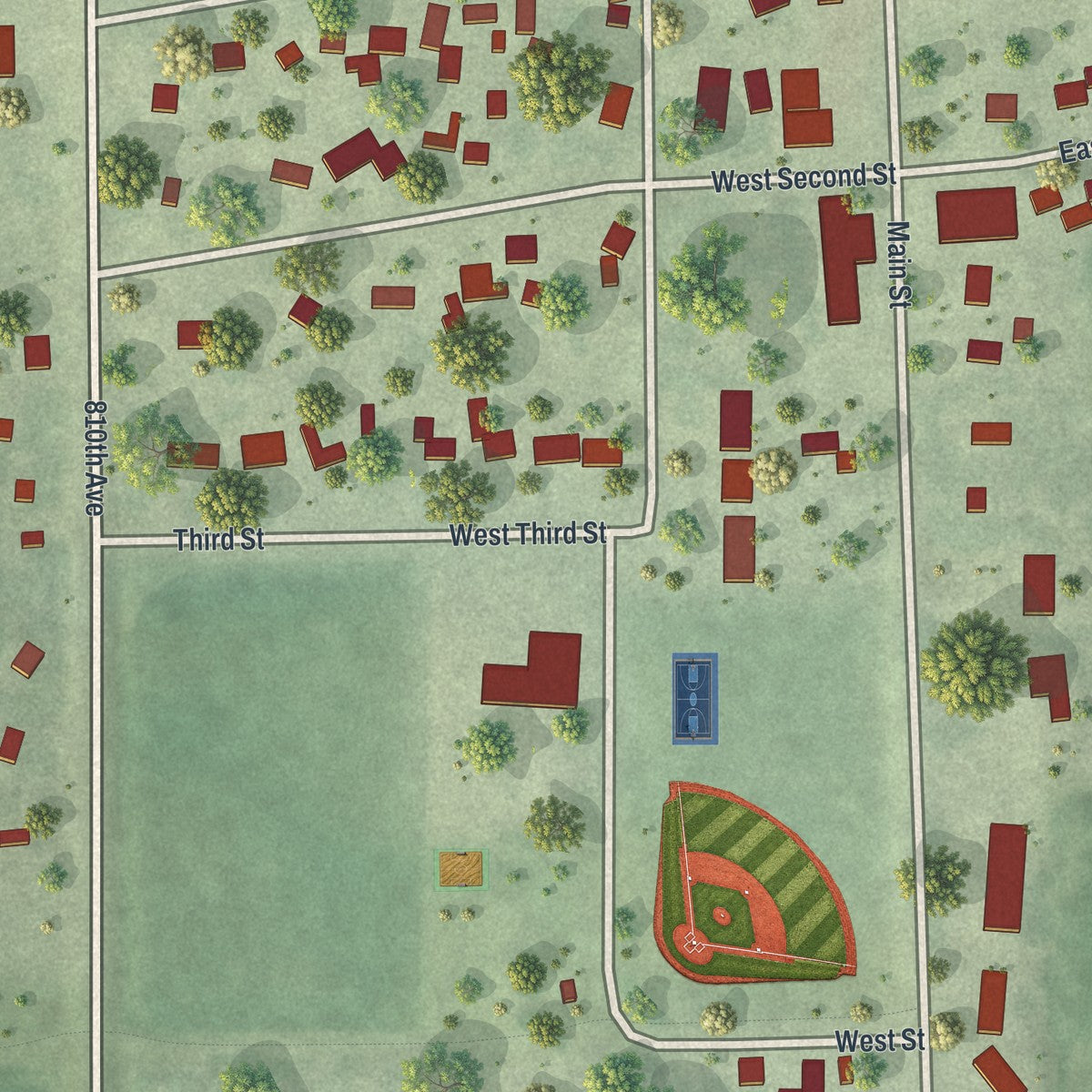 Close-up of the map of Hayward, Minnesota print showing street and building detail