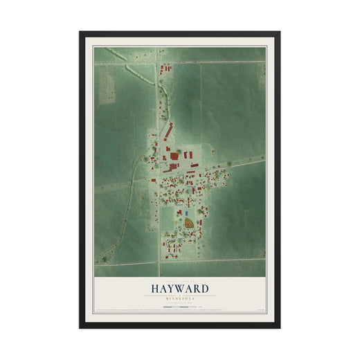Map of Hayward, Minnesota, 12 x 18 inch print in a black wood frame
