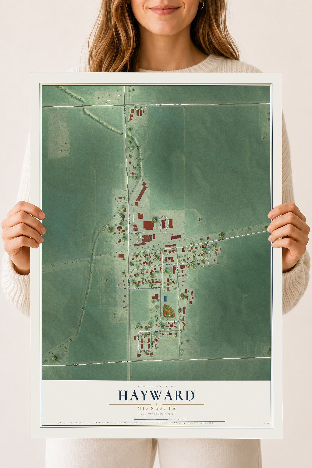 Map of Hayward, Minnesota, 18 x 24 inch unframed archival matte print