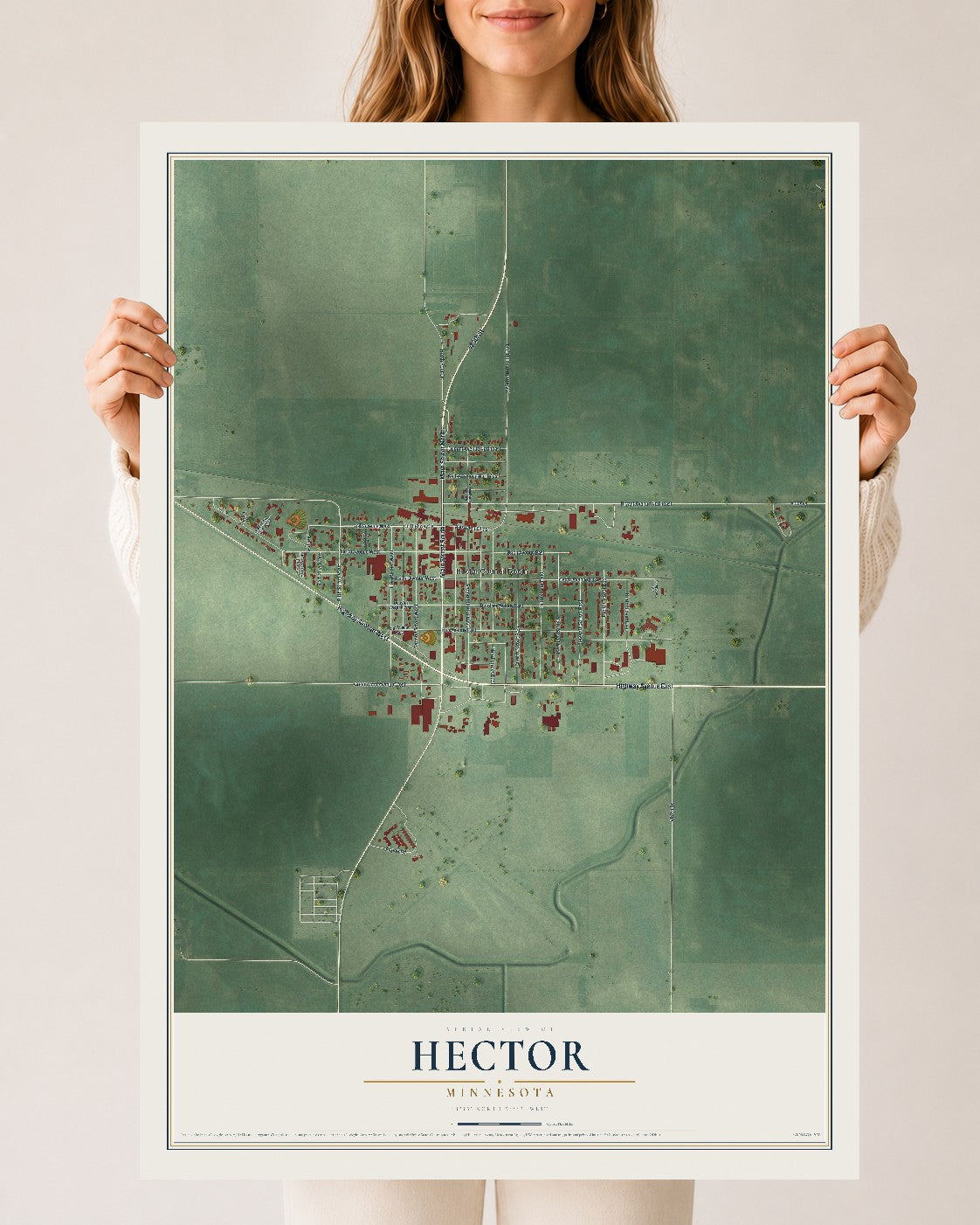 Map of Hector, Minnesota, 24 x 36 inch unframed archival matte print