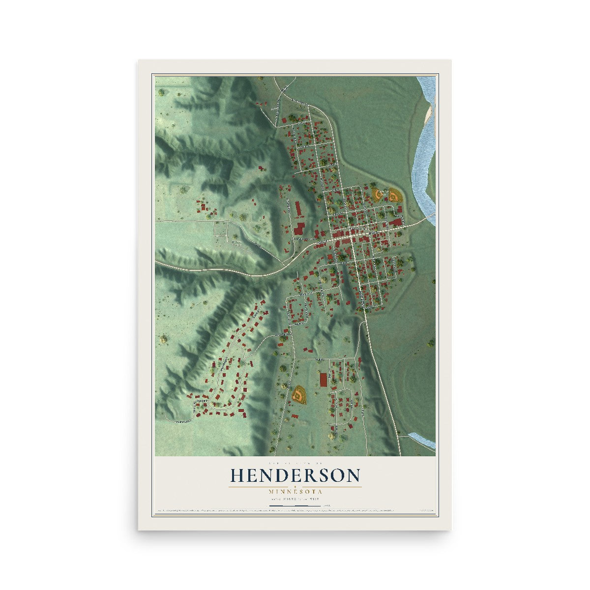 Map of Henderson, Minnesota, 12 x 18 inch unframed archival matte print