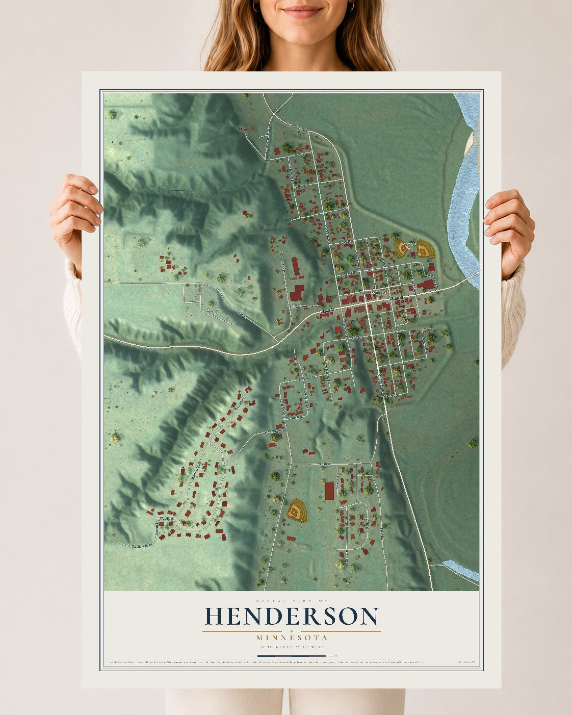 Map of Henderson, Minnesota, 24 x 36 inch unframed archival matte print