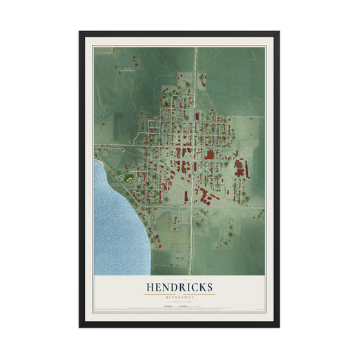 Map of Hendricks, Minnesota, 12 x 18 inch print in a black wood frame
