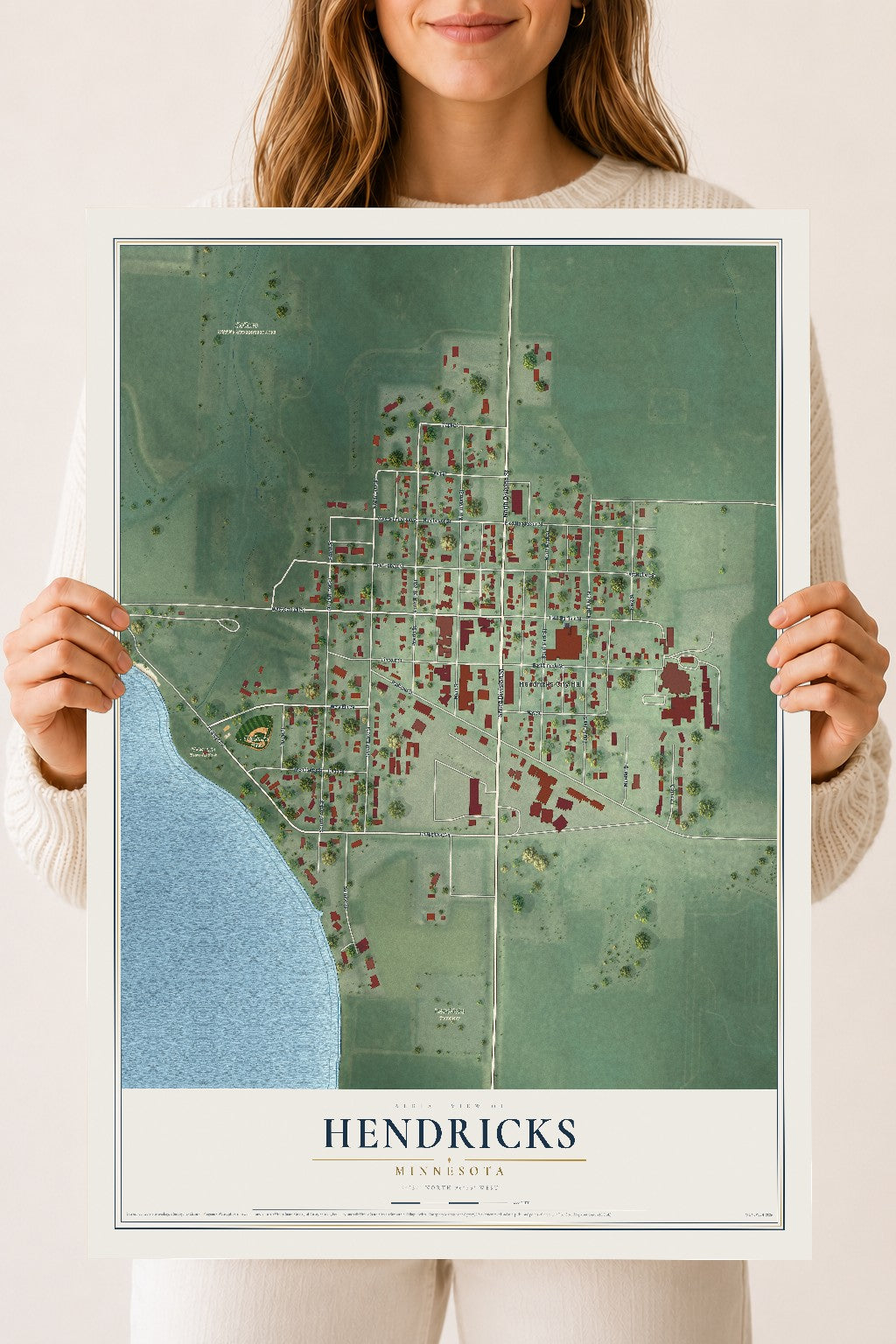 Map of Hendricks, Minnesota, 18 x 24 inch unframed archival matte print