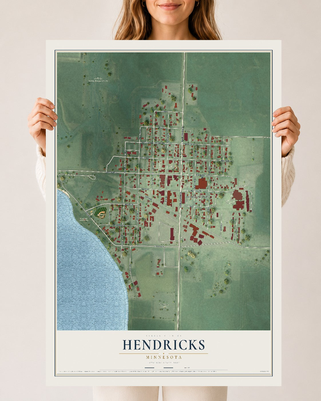 Map of Hendricks, Minnesota, 24 x 36 inch unframed archival matte print